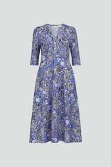 Women’s Midi Dress with V-Neck and Three-Quarter Sleeves