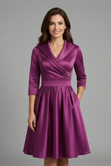 Women’s Midi Dress with V Neck and Pleated Waist