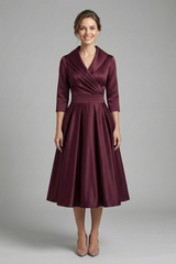 Women’s Midi Dress with Wrap Neck and Pleated Skirt