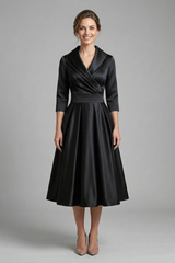 Women’s Midi Dress with Wrap Neck and Pleated Skirt