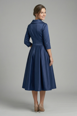 Women’s Midi Dress with Wrap Neck and Pleated Skirt