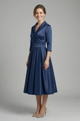 Women’s Midi Dress with Wrap Neck and Pleated Skirt