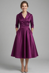Women’s Midi Dress with Wrap Neck and Pleated Skirt