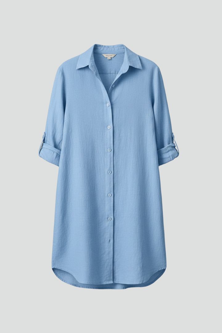 Women’s Shirt Dress with Turned Collar and Button Closure