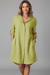 Women’s Shirt Dress with Turned Collar and Button Closure