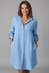 Shirt Dress with Turned Collar and Button Closure