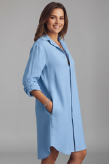 Shirt Dress with Turned Collar and Button Closure