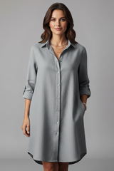 Shirt Dress with Turned Collar and Button Closure