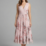 Women’s Sleeveless Dress with V-Neck and Pleated Skirt