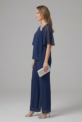 Women’s Top and Trousers Set with Layered Top and Straight Legs