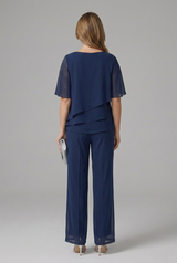 Women’s Top and Trousers Set with Layered Top and Straight Legs