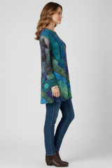 Women’s Tunic Top with Patchwork Pattern and Ribbed Cuffs