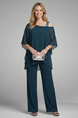Women’s Two Piece Set with Asymmetrical Top and Wide Leg Trousers
