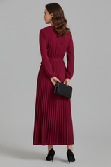 V-Neck Maxi Dress with Pleated Skirt and Tie Waist