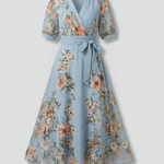 Women’s Wrap Dress with V-Neck and Waist Tie