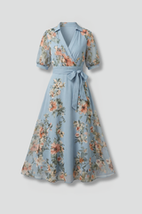 Women’s Wrap Dress with V-Neck and Waist Tie