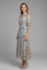 Women’s Wrap Dress with V-Neck and Waist Tie