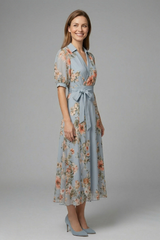 Women’s Wrap Dress with V-Neck and Waist Tie