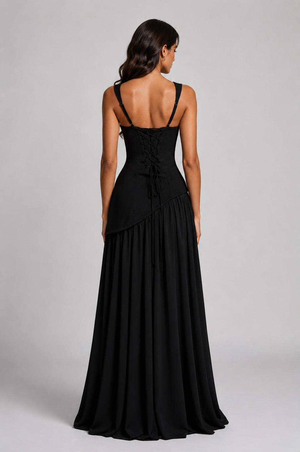 Satin-Feel Maxi Dress with Asymmetric Draping