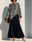 Bold Black Zebra Two Piece Set for Women with Asymmetrical Top Draped High Waist Maxi Skirt Statement Style