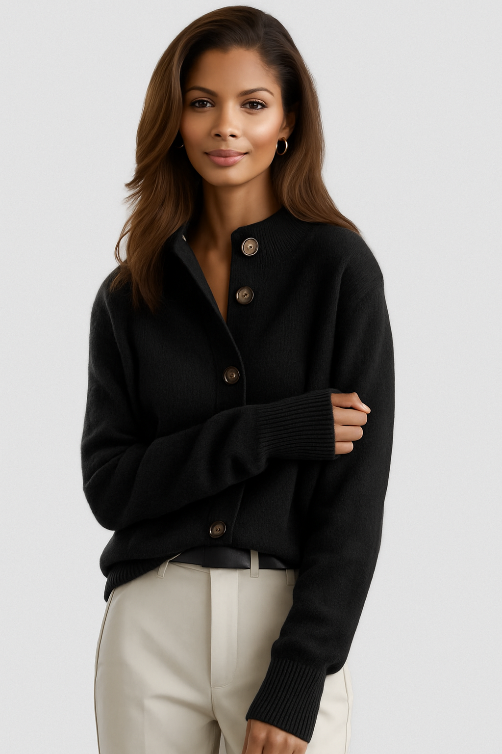 Colour-Block Roll-Neck Jumper with Circle Pattern
