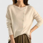 Chic Knit Cardigan for Women with V Neck Button Front Long Sleeve Ribbed Trim Relaxed Style