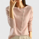 Chic Knit Cardigan for Women with V Neck Button Front Long Sleeve Ribbed Trim Relaxed Style