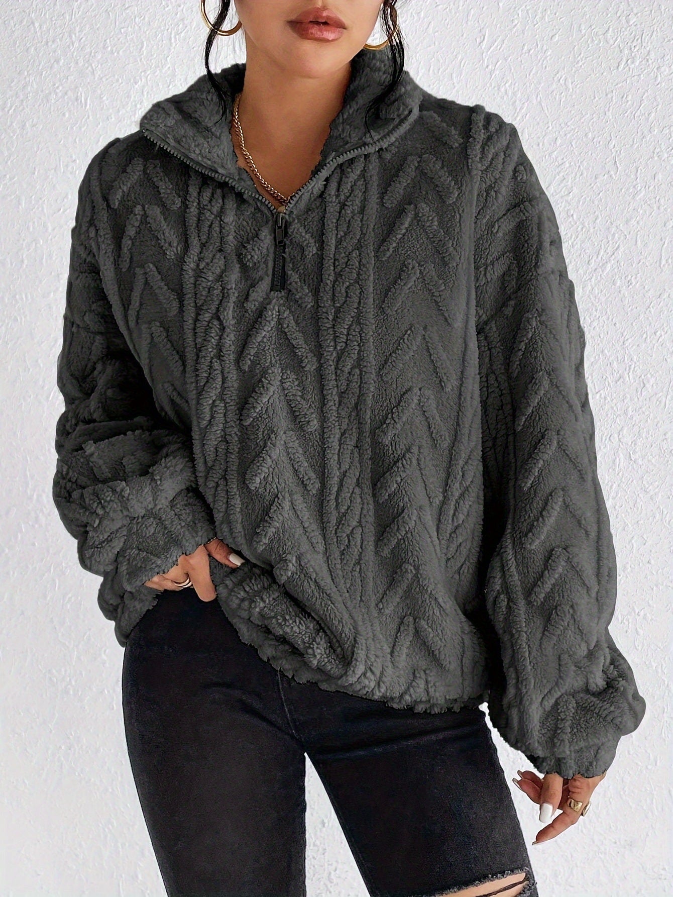 Plush Zip-Up Hooded Jumper, Relaxed Fit
