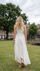 Pleated Halter Dress with Asymmetric Ruffles