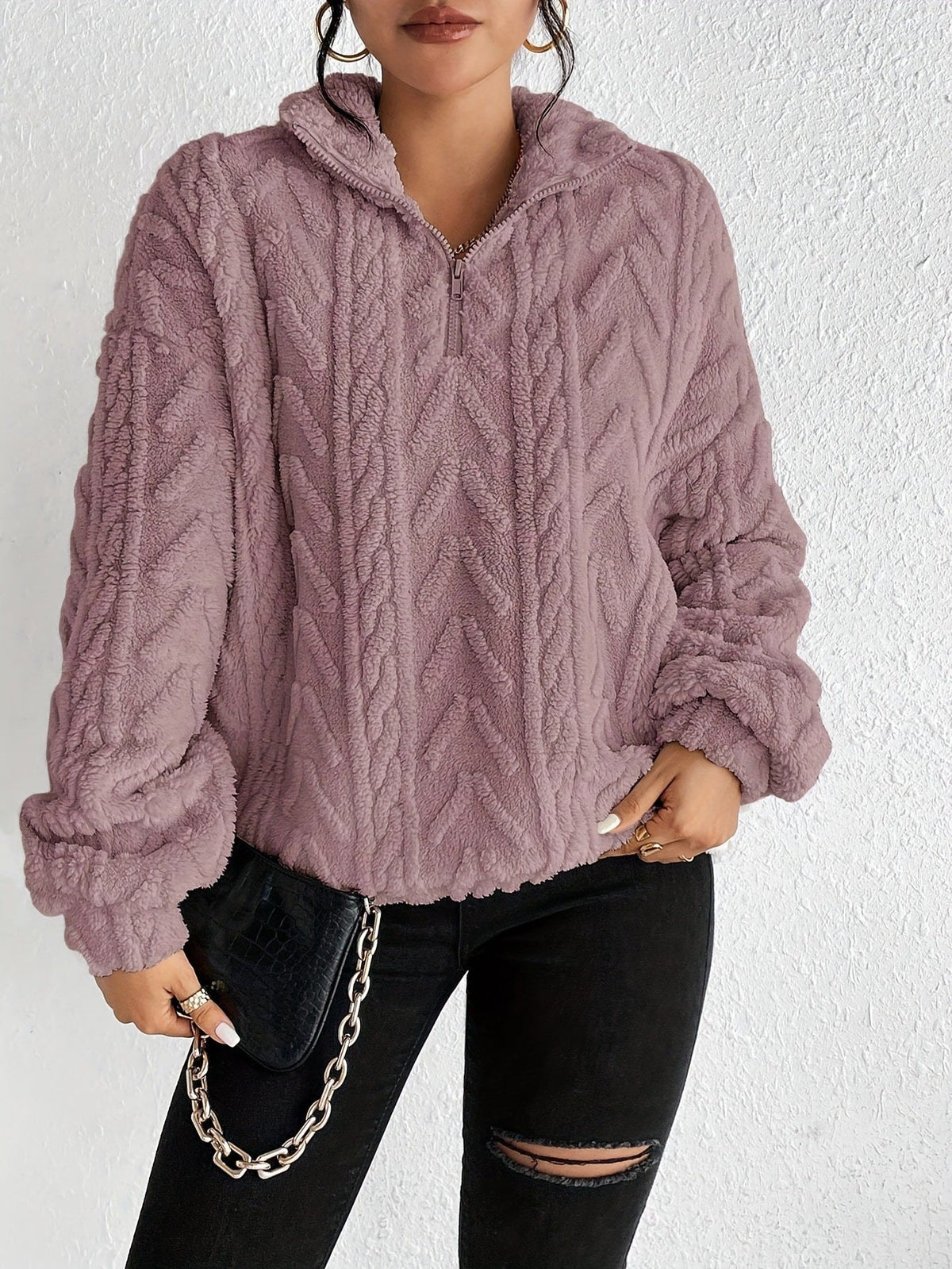 Plush Zip-Up Hooded Jumper, Relaxed Fit