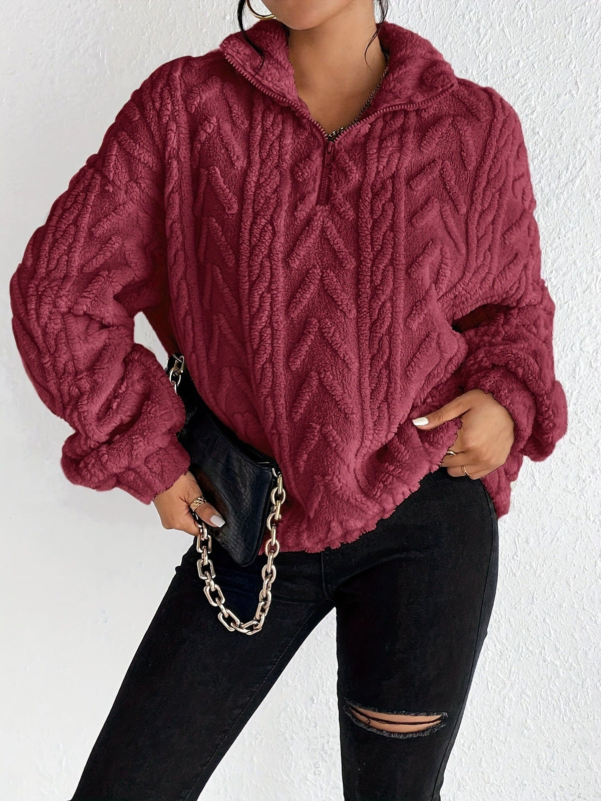 Plush Zip-Up Hooded Jumper, Relaxed Fit