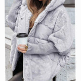Cozy Faux Fur Coat for Women with Hooded Collar Long Sleeve Quilted Puffer Oversized Style