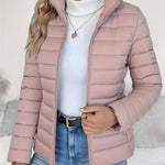 Effortless Quilted Puffer Jacket for Women with High Neck Long Sleeve Zip Front Casual Style