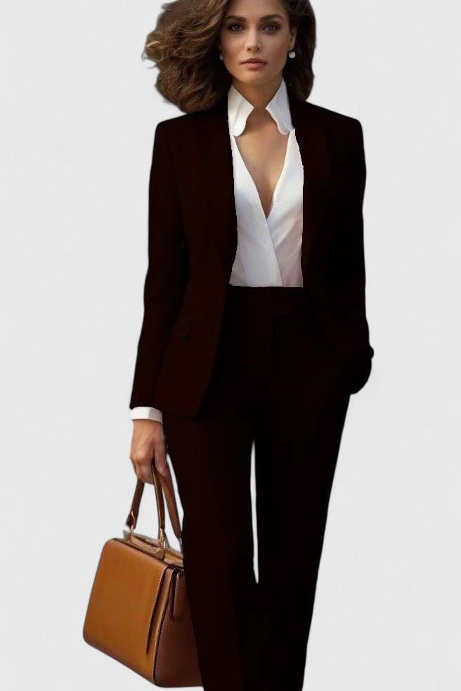 Elegant Tailored Suit for Women with Lapel Blazer Long Sleeve Straight Leg Formal Style