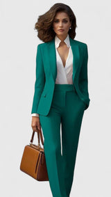 Elegant Tailored Suit for Women with Lapel Blazer Long Sleeve Straight Leg Formal Style