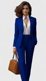 Elegant Tailored Suit for Women with Lapel Blazer Long Sleeve Straight Leg Formal Style