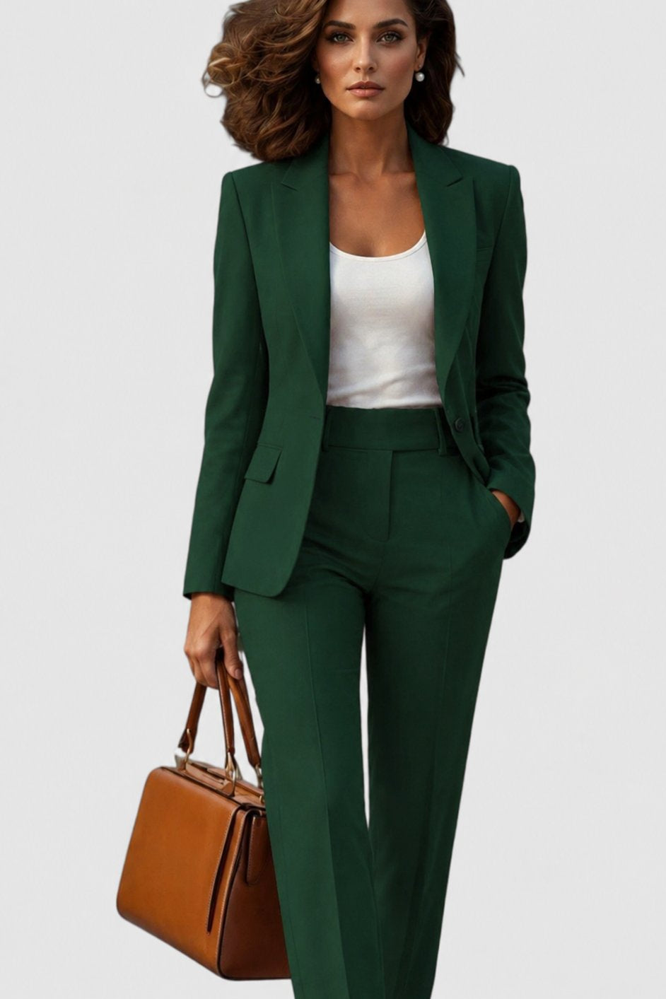 Tailored Suit with Lapel Blazer Long Sleeve Straight Leg