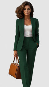 Tailored Suit with Lapel Blazer Long Sleeve Straight Leg