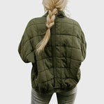 Cozy Quilted Puffer Coat for Women with Stand Collar Long Sleeve Zip Up Oversized Style
