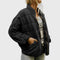 Cozy Quilted Puffer Coat for Women with Stand Collar Long Sleeve Zip Up Oversized Style