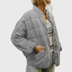 Cozy Quilted Puffer Coat for Women with Stand Collar Long Sleeve Zip Up Oversized Style