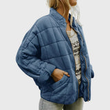 Cozy Quilted Puffer Coat for Women with Stand Collar Long Sleeve Zip Up Oversized Style