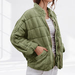 Cozy Quilted Puffer Coat for Women with Stand Collar Long Sleeve Zip Up Oversized Style